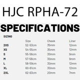 HJC RPHA 72 size chart