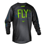 Fly Racing 2024 Youth Kinetic Jersey - Charcoal / Neon Green / True Blue